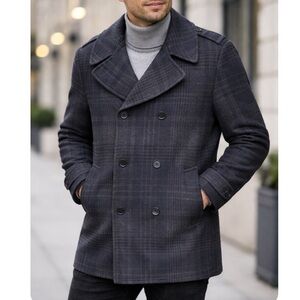 Banana Republic Men's Wool Plaid Pea Coat